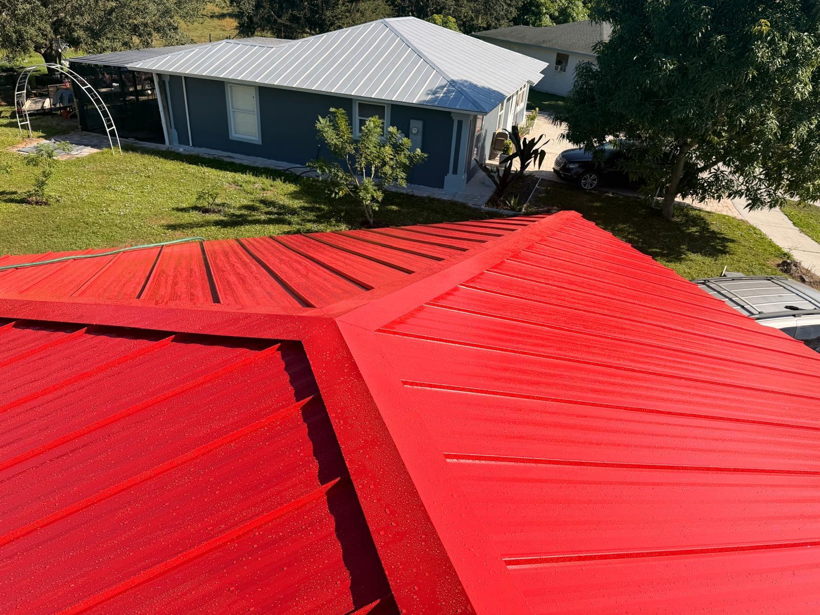 Completed standing seam metal roof installation